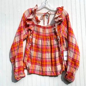 Free people peasant top plaid ruffles